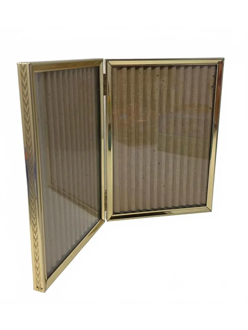Vintage Gold Tone Hinged Double 5x7 Picture Frame Folding Tabletop